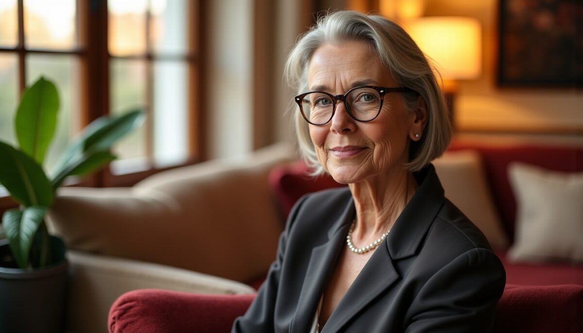Coiffures courtes élégantes et modernes pour les femmes de 70 ans portant des lunettes