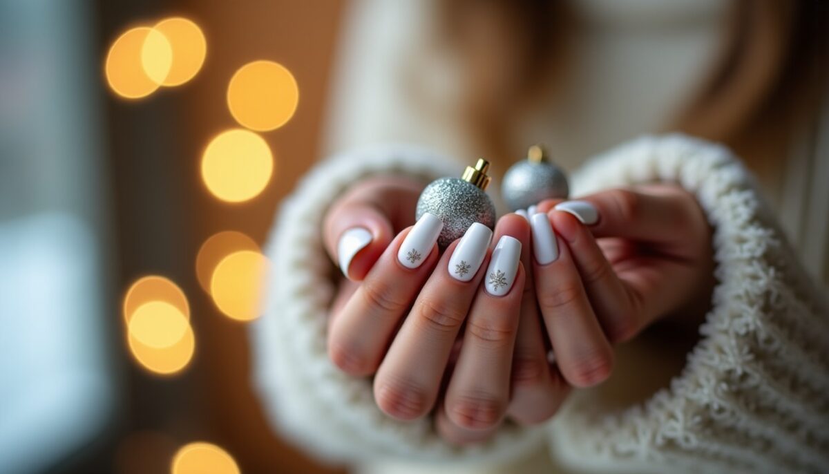 Inspirations d’Ongles Blancs pour un Noël Élégant et Festif